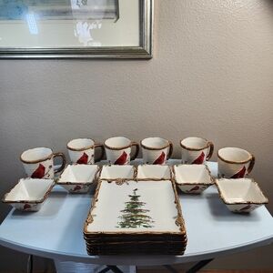 St. Nicholas Square Snow Valley Cardinal Mugs, Bowls, Dishes (Serving For 6)
